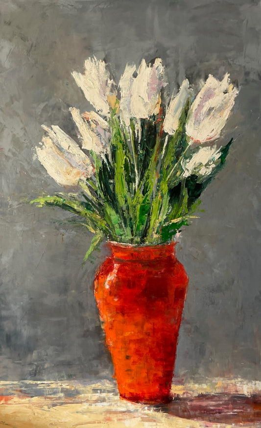 White Tulips In Orange Vase