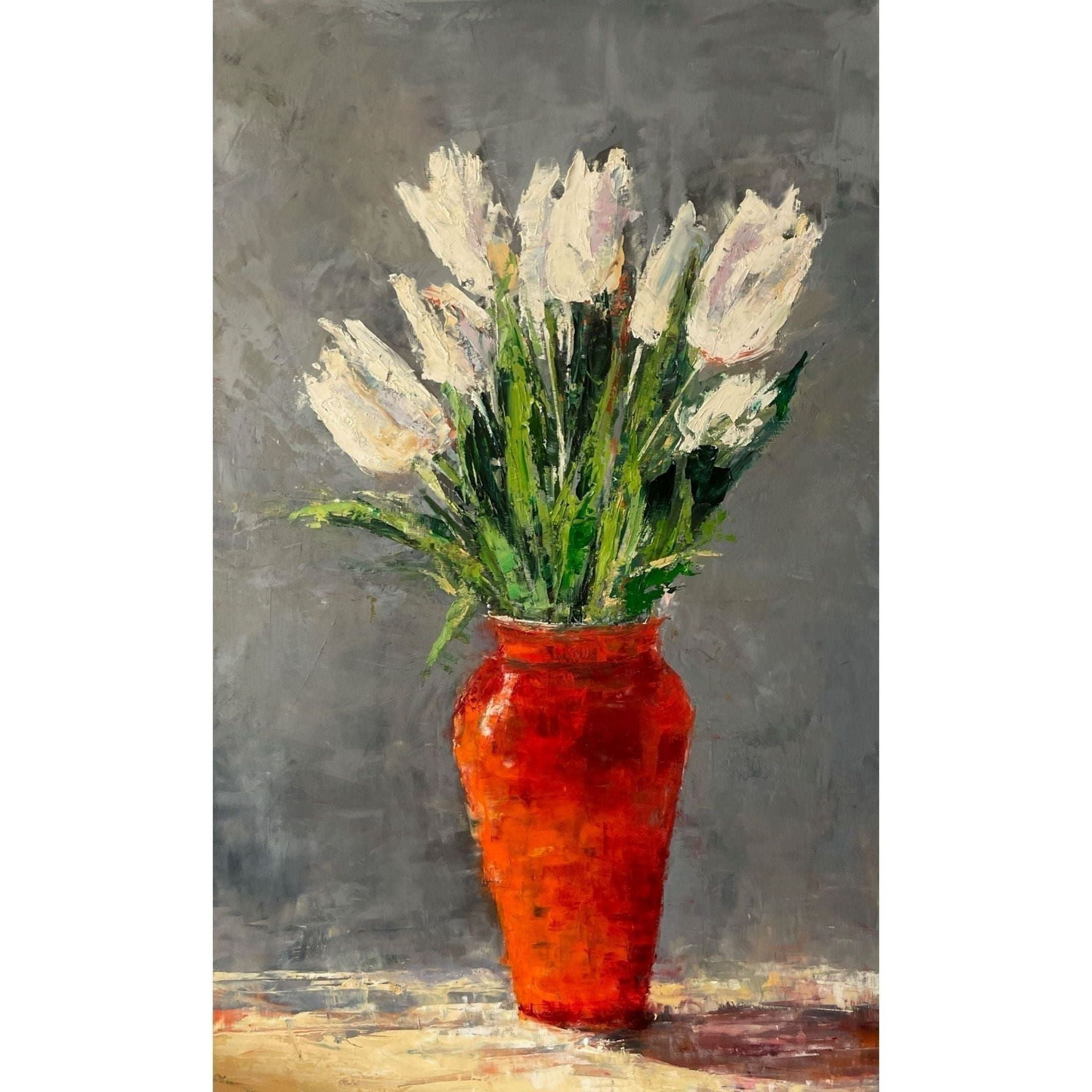 White Tulips In Orange Vase