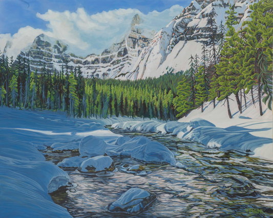 Cloudy Mount Chephren Overlooking Mistaya River