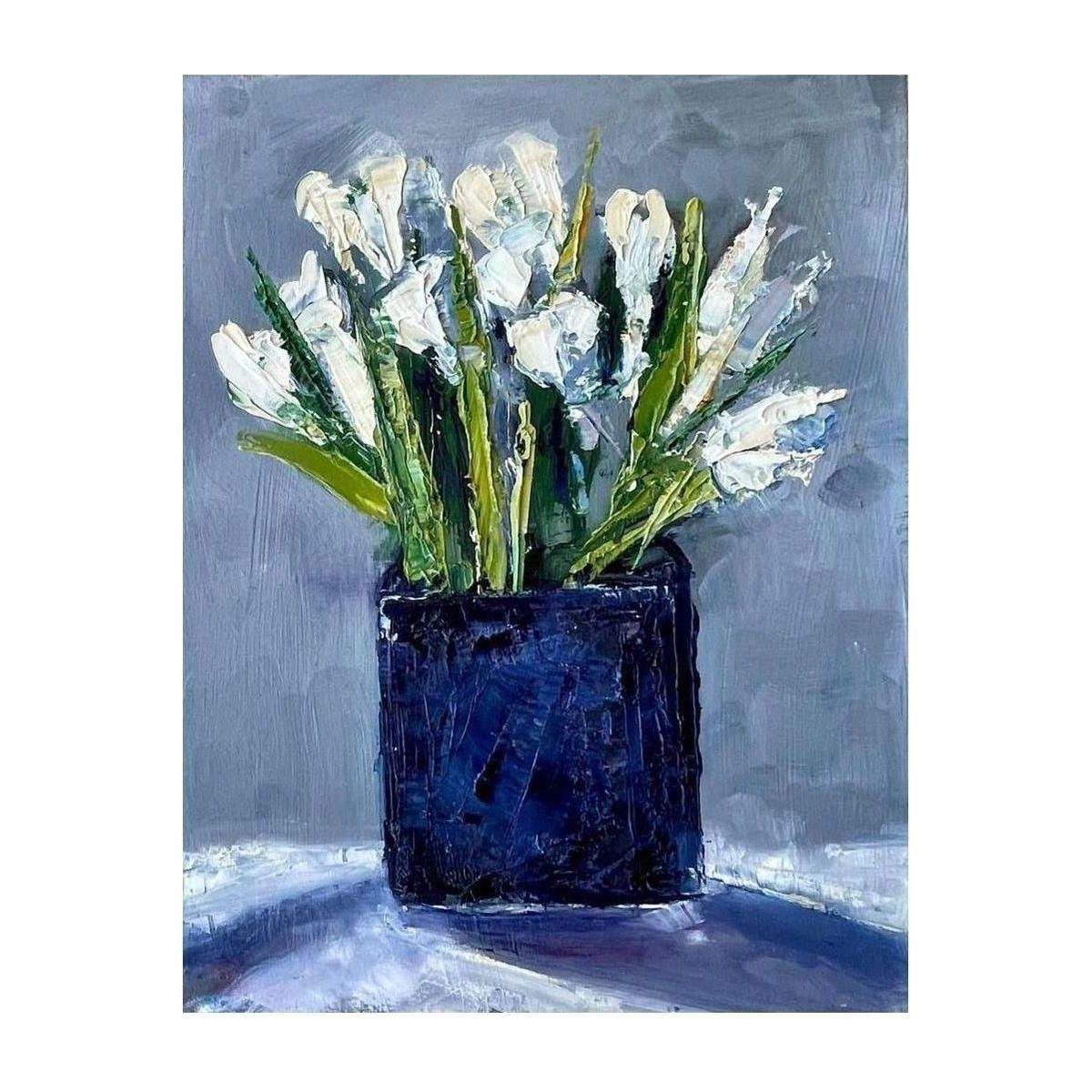 White Tulips in Black Vase